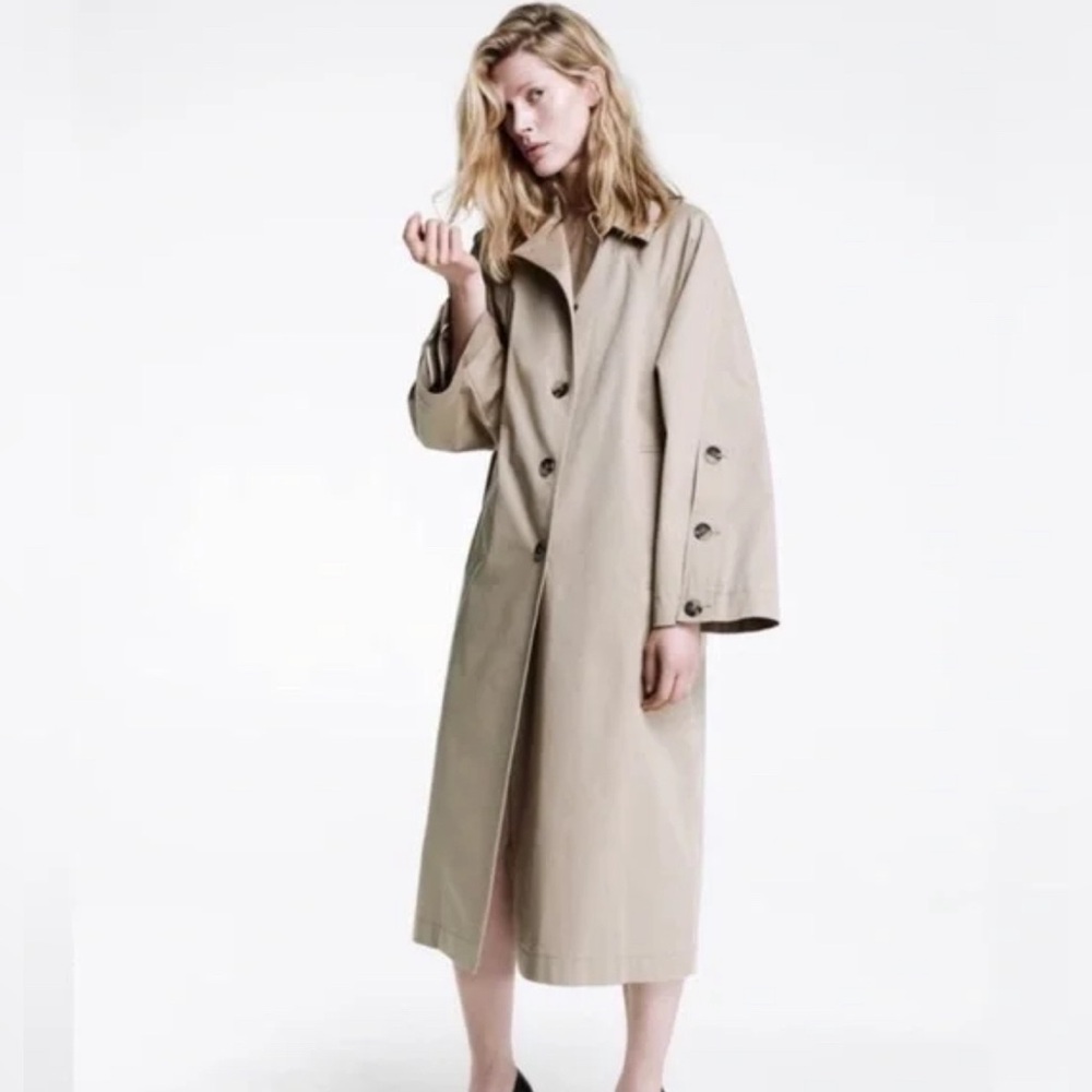 ZARA Oversized Trench Coat with Unique Back Button Detail